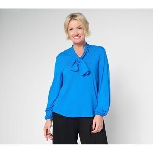 by Stacy London Women's Top Sz M Pull-Over Jersey Bow Blouse Blue A699221